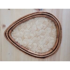 Vintage Woven Bamboo Rattan Nesting Trays Set of 3 Teardrop Boho Wall Decor